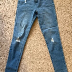 Express High-Rise Distressed Skinny Jeans - Blue